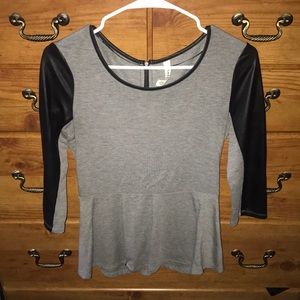 {Kensie pieces} gray peplum blouse leather…